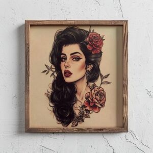 Vintage Amy Winehouse Retro Wall Art - Vintage Tattoo - Retro Inspired Portrait